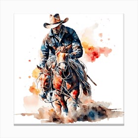 Watercolor Cowboy Riding Horse 1 Canvas Print