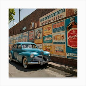 Old Car Parked In Front Of A Wall Canvas Print