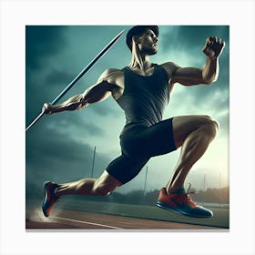 An Athlete Throwing A Javelin On A Sports Field 2 Canvas Print