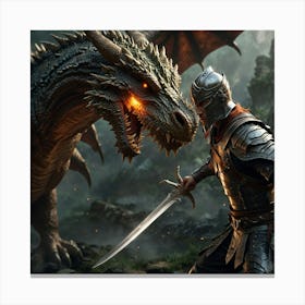 Dragon And Knight Canvas Print
