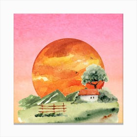 Watercolor Of A Sunset Canvas Print