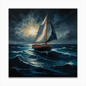 Sailboat At Night 1 Canvas Print