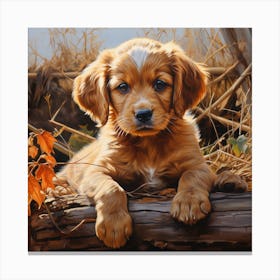 Puppy In The Fall Canvas Print