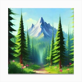 Path To The Mountains trees pines forest Canvas Print