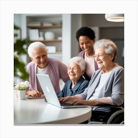 Elderly Women Using Laptop At Home Canvas Print