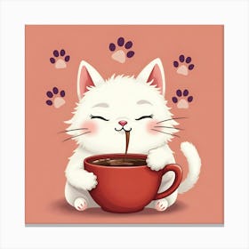 Cute Cat Drinking Coffee Canvas Print