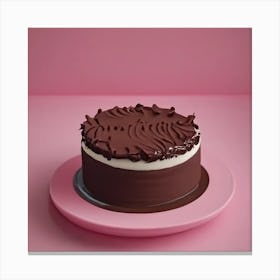 Chocolate Cake On Pink Plate Canvas Print