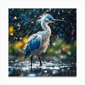 White And Blue Bird Chick in the Rain Canvas Print