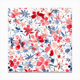 Colorful Flowers Petals Blue Square Canvas Print