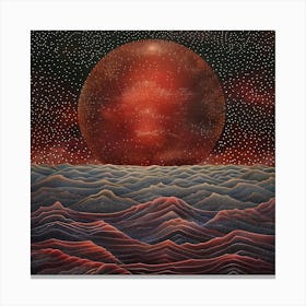 Red Moon, Tiny Dots, Pointillism Canvas Print