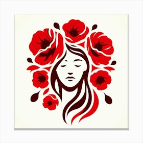 Woman With Red Flowers Canvas Print