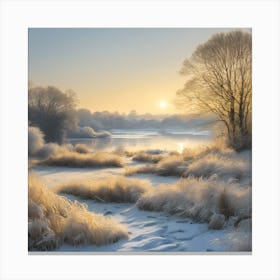 Low Sun across a Frosty Winter Landscape 1 Canvas Print