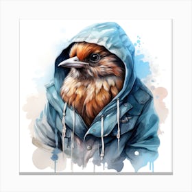 Watercolour Cartoon Sparrow In A Hoodie Canvas Print