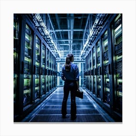 A Large Telecom Datacenter Interior Framed By Numerous Towering Server Racks No Human Presence The (2) Canvas Print