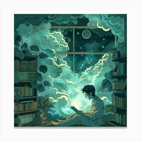 Reading In The Library Canvas Print