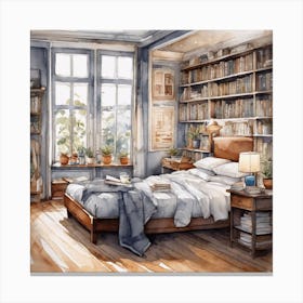 Watercolor Bedroom Painting Canvas Print