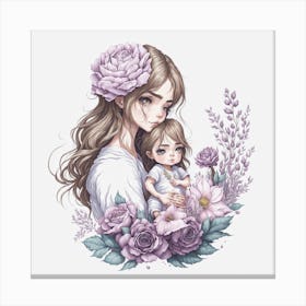 Default Mom And Baby With Flowers In Chibi Style In Watercolor 0 9f104ce1 0481 45e0 9e33 94bf1c52cad6 1 Canvas Print