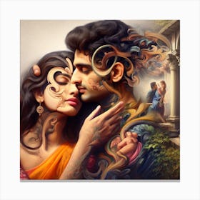 Woman And A Man Kissing Canvas Print