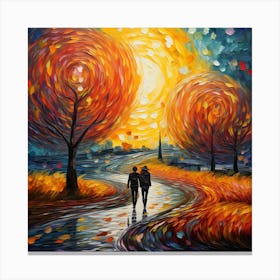 Couple Walking In The Rain 3 Canvas Print