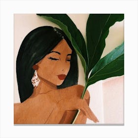 Of A Woman Holding A Leaf Canvas Print