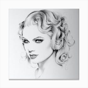 Taylor Swift Pencil Drawing Portrait Minimal Black and White Canvas Print