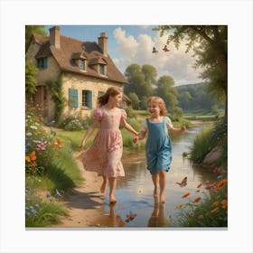 Two Girls In A Stream Canvas Print