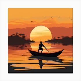 Silhouette Of A Man In A Boat At Sunset Canvas Print