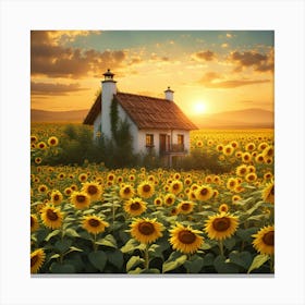 Sunflower Field At Sunset Canvas Print