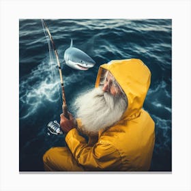 Old Man Fishing With Shark Canvas Print