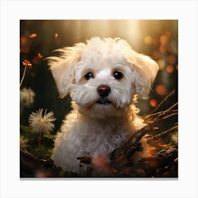 White Dog In The Forest 2 Canvas Print