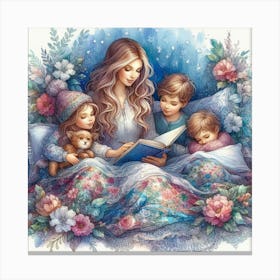 Mother Reading To Her Children Canvas Print