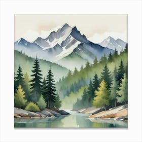 Mountain And Forest In Minimalist Watercolor Horizontal Composition Art Print 2 Canvas Print