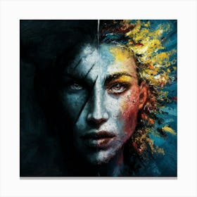 A Captivating Abstract Portrait Divided Into Two Canvas Print