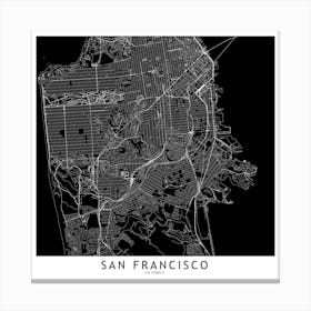 San Francisco Black And White Map Square Canvas Print