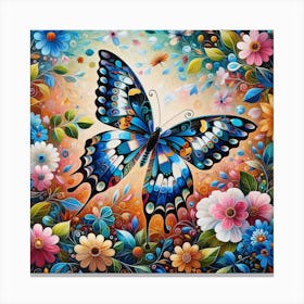 Colourful Butterfly Painting with Flowers II Canvas Print