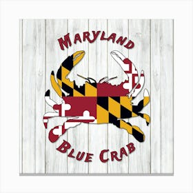 Maryland Blue Crab And Flag On Wood Canvas Print