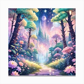 A Fantasy Forest With Twinkling Stars In Pastel Tone Square Composition 78 Canvas Print