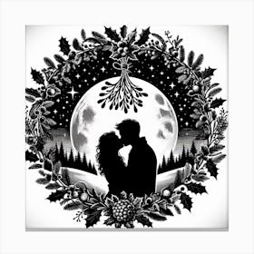 Couple Kissing At The Moon Canvas Print