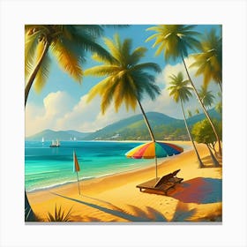 Palm Trees As Part Of A Landscape At A Beach Front 3 Canvas Print