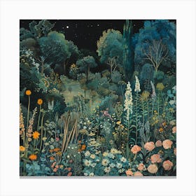 William Morris Inspired Beautiful Garden At Night Canvas Print