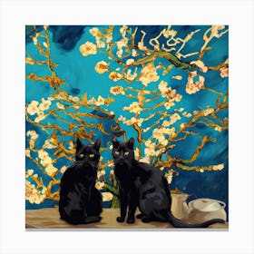 Art Almond Blossom With Black Cats, Vincent Van Gogh Inspired Canvas Print