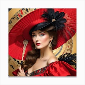 Victorian Woman In Red Hat 7 Canvas Print