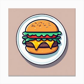 Cartoon Hamburger On A Plate 2 Canvas Print