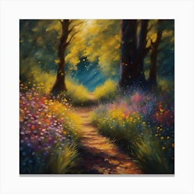 Enchanted Woodland Glade with Wildflowers Canvas Print