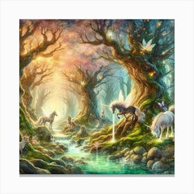 Unicorns In The Forest art 1 Canvas Print