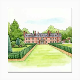 Watercolor Painting Of The Weston Park In Shropshire, Featuring Its Grand House And Extensive Gardens Canvas Print