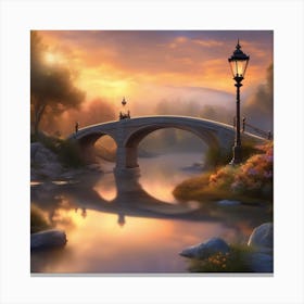 Bridge Over The River Landscape 3 Canvas Print