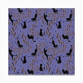 Black Cats in a Lilac Space - seamless pattern Canvas Print
