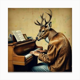 Deer Playing Piano 1 Canvas Print