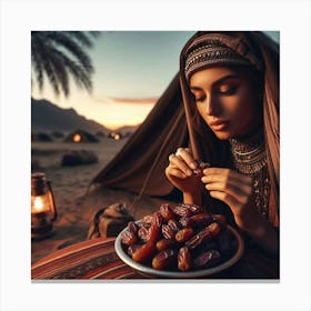 Bedouin Woman Eating Dates Canvas Print